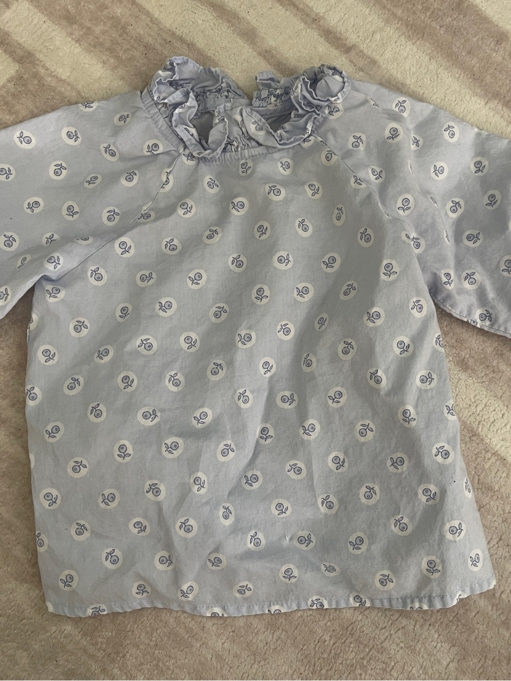 Girls' Light Blue Ruffle Neck blouse - Floral Dot Print 6 months